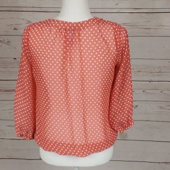 Alya, Orange & White Polka Dot Sheer Top-Small - Picture 5 of 7